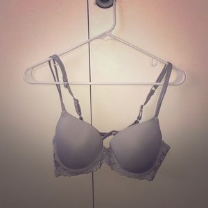 Gray Sky T-Shirt blue lace bra with duo straps!